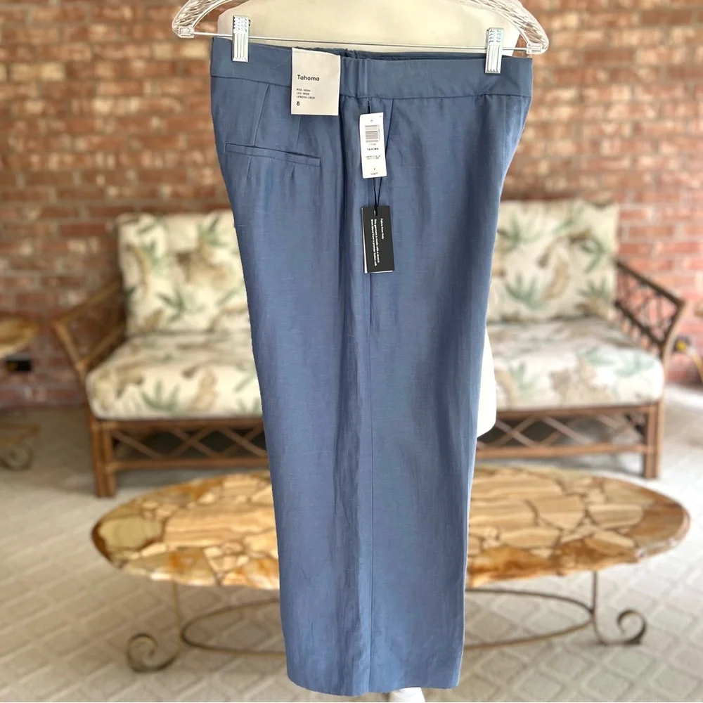Babaton Aritzia Tahoma Blue Linen Blend Crop Pants Culottes S NWT Quiet Luxury